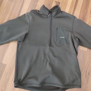 Simms fishing fleece lined green quarter zip pullover size large